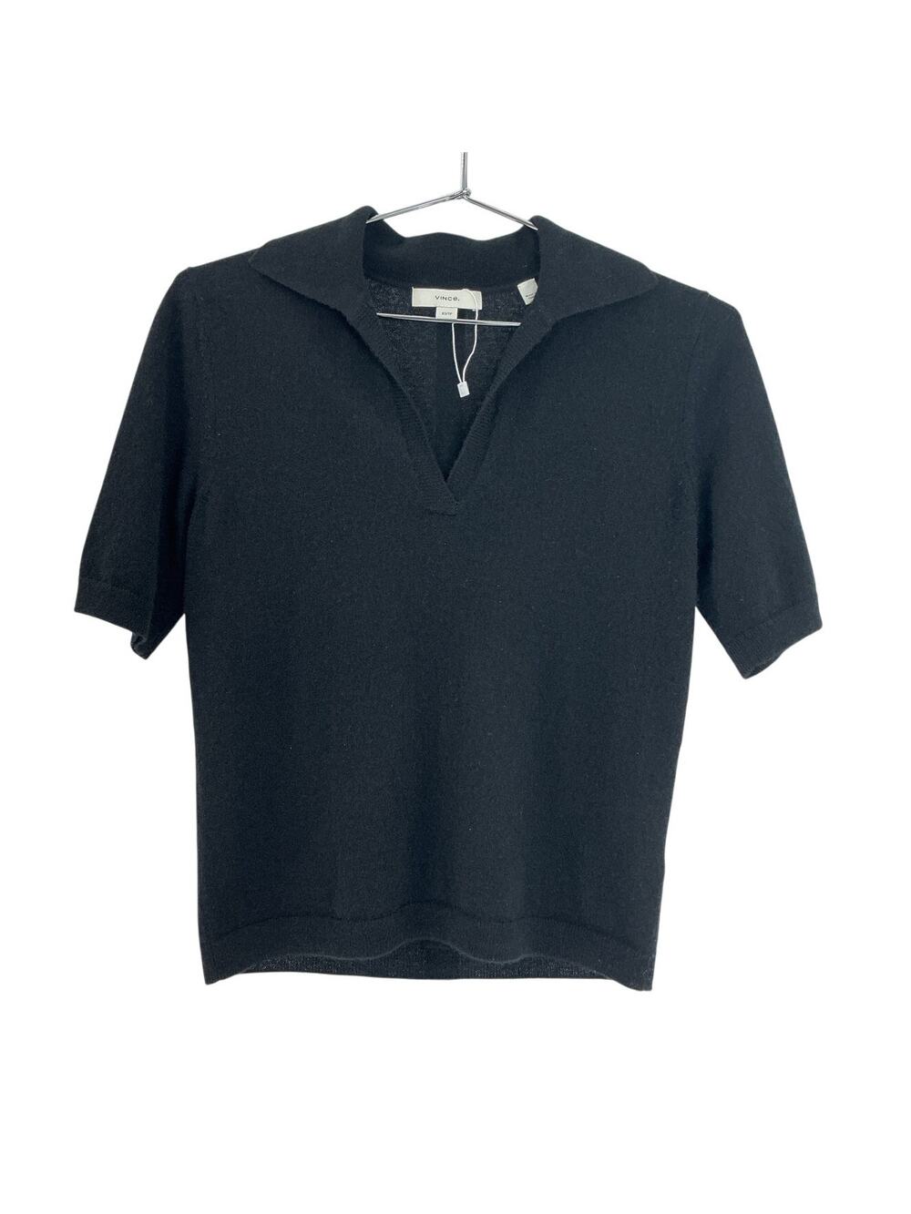 Vince Cashmere Silk Black Short Sleeve Polo Sweater Size XS